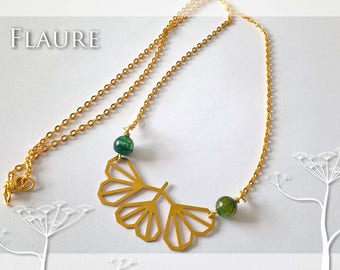 Necklace gold "Lotus" green agates, lotus jewelry, agate jewelry, agate, gift idea