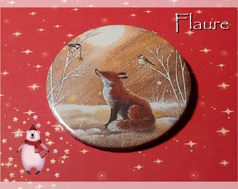 Large badge "a Christmas fox", badge, brooch, fox, Christmas, Christmas badge, small budget gift, original gift