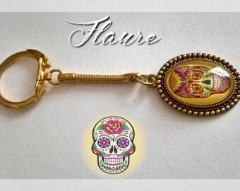 Keychain cabochon "calavera yellow", cabochon, skull and crossbones, calavera, mexico, keychain skull, gift idea