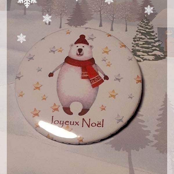 Grand badge ours polaire de Noël, badge, Noel, cadeau, petit cadeau de noel, cadeau original, anniversaire, cadeau petit prix