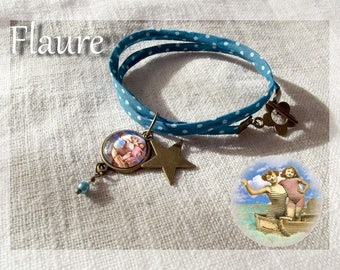 Cotton and cabochon bracelet "sirens - vintage circus"