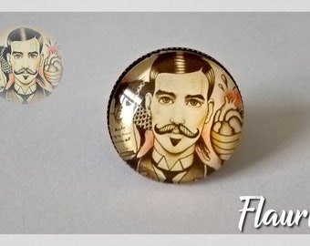 Round cabochon ring "the barber", round ring, cabochon jewelry, cabochon, tatoo ring, tatoo jewelry, gift idea