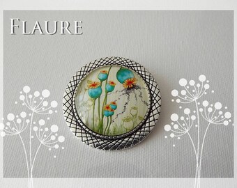 Silver round brooch "Poppies"