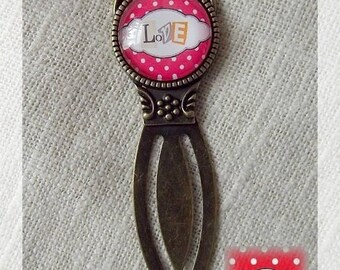 Bronze bookmark and glass cabochon "Love"