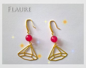 Gold earrings "Diamond" red agates