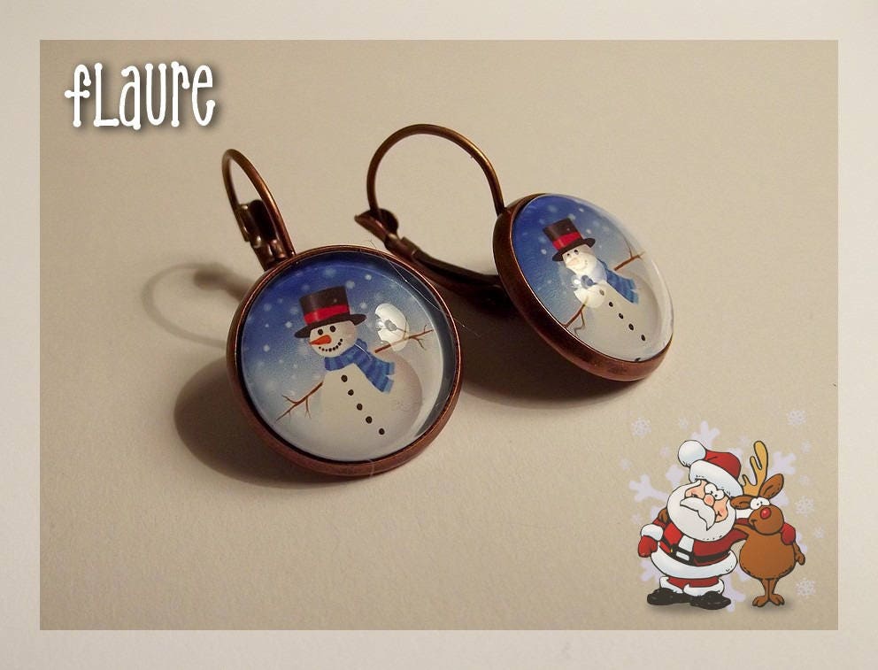 Boucles D'oreilles Pendantes Bonhomme De Neige - Argenté - Blanc Et Rouge - Résine - Fêtes
