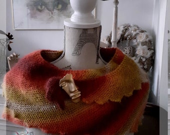 Dragon tail scarf "Autumn" , brooch, knitting, handmade, knitting woman, gift idea, winter, winter accessory, fall colors,