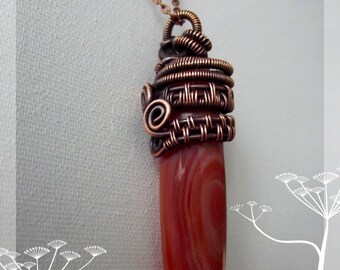 pendant necklace wire wrap "Carnelian", carnelian jewelry, wire wrap, lithotherapy, reiki, power stones, chakras, wicca, gift idea