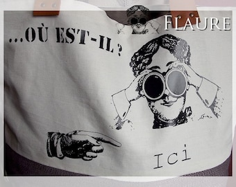 Large tote bag "Où est-il?", Tote bag, tote bag, woman bag, recovery fabrics, recycling, ecology, gift idea