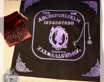 Amethyst pendulum and ouija mat, wicca, dowsing, magnetism, clairvoyance, divination, reiki, ouija, esotericism, interchangeable pendulum