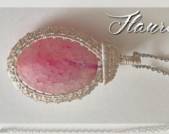 Pendant necklace wire wrap "pink agate", agate, wire wrap, lithotherapy, reiki, chakras, wicca, energies