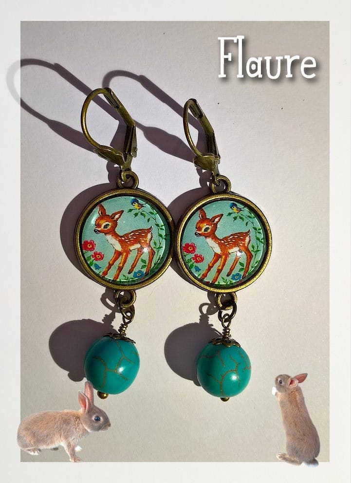Cabochon earrings fawn, jewelry cabochons, cabochon, faon jewelry, gift