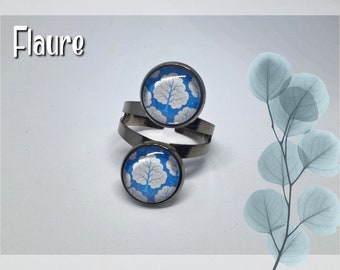 Double cabochons ring "vegetal blue", cabochon ring, cabochon jewelry, cabochon, gift idea