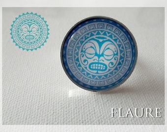 Silver round ring "Blue Inca"