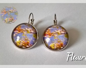 Cabcohons earrings "garden of Monet", Monet, paintings, cabochons, cabochons jewelry, gift idea