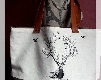 Shopping bag "Cerf Royal", large bag, shopping bag, deer, deer bag, tote bag, beach bag, gift idea, recovery fabric, ecology