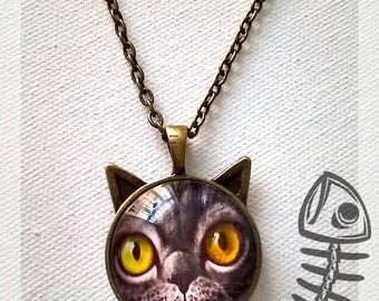 cabochon pendant necklace "cat" 3, cat necklace, cat pendant, cabochon jewelry, cabochon, jewelry gift