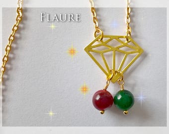 Necklace "diamond" agates red and green, agate necklace, agate jewelry, gift idea