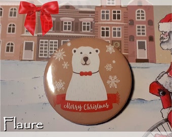 Large Badge "Christmas bear 2", badge, spindle, Christmas, Christmas gift, original gift, small budget gift, Christmas bear, birthday, party