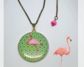 Photo pendant necklace "flamingo", photo pendant, flamingo, flamingo pendant