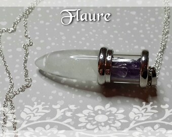 pendulum Rock crystal and amethyst pendant necklace, 925 silver, esotericism, wicca, reiki, energies, dowsing, clairvoyance, divination