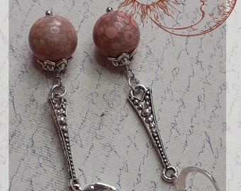 Fossil coral earrings, stone energy, reiki, lithotherapy, coral, fossil, wicca, gift jewelry, original jewelry,
