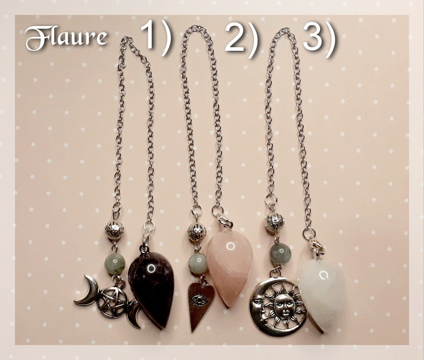 Pendules Gouttes Améthyste, Cristal de Roche, Quartz Rose, Radiesthésie, Magnétisme, Divination, Voy