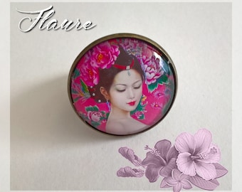 Cabochon round ring "Woman of Asia", cabochon ring, cabochon jewelry, asia, jewelry gift, cabochon