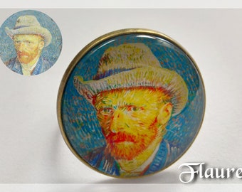 Cabochon ring "Vincent Van Gogh - self portrait", round ring, cabochon jewelry, cabochon, Van Gogh, painting, jewel gift, Van Gogh jewelry
