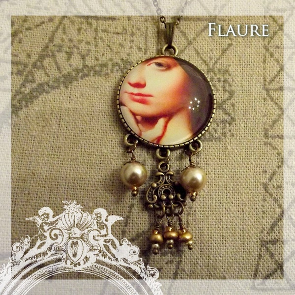 Collier pendentif "Regard de femme", collier cabochon, pendentif cabochons, bijoux breloques, bijoux cabochons, bijoux cadeaux