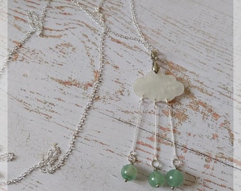 Cloud and adventurine pendant necklace, 925 silver, stone, lithotherapy, reiki, energies, gift, wicca, esoteric jewelry, original jewelry