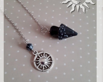 Small obsidian pendulum, sun, reiki, lithotherapy, energies, wicca, dowsing, magnetism, clairvoyance, divination, obsidian, gift