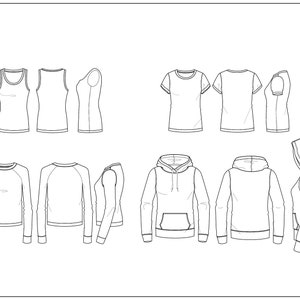 Adobe Illustrator 用ベクターフラット CAD - レディース ベーシック トップス