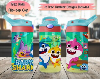 Cartoon 12oz Kids Tumbler Wrap PNG Sublimation, 12oz Sippy Cup PNG Designs, 12oz Water Bottle Full Wrap Template, 12oz Flip-Top Tumbler Png