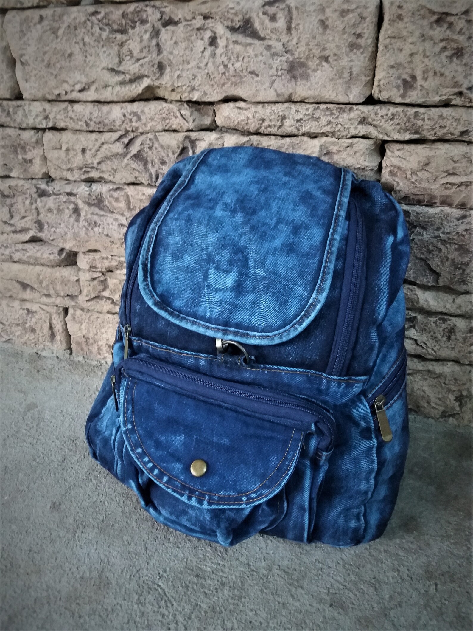 Backpack Denim Unisex Rucksack Jeans School Bookbag College | Etsy