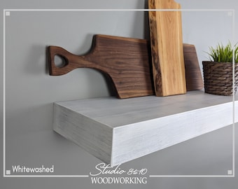 Handmade Whitewashed Floating Wood Shelf – Custom Length