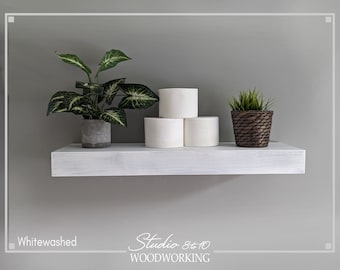 Custom Sizing - Long Whitewashed Floating Wood Shelves