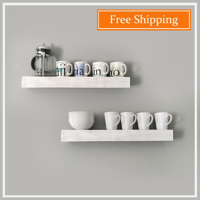 Custom Sizing Long Floating Shelves White Washed Rustic Wood Etsy