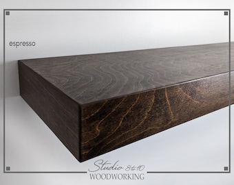 Custom Modern Floating Shelf: Mitered Corners, Wood Bracket