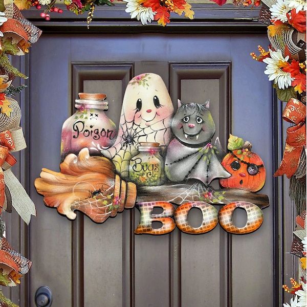 SALE!! FAST SHIP!! Fall Wooden Decor - Outdoor Halloween Brunhilda Door Hanger by Jamie Mills Price - Fall Wall Design - 8457411H