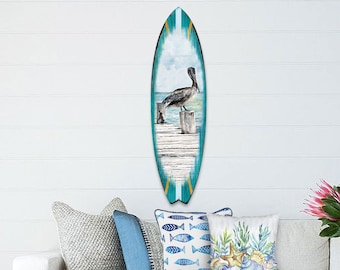 Pelican Surfboard Coastal Wooden Wall Décor - Surfboard Decoration - Nautical Indoor and Outdoor Decor - Art by G. Debrekht - 8490107HS