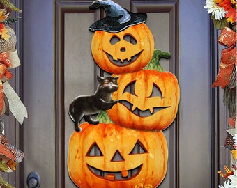 SALE!! FAST SHIPPING! Holiday Wooden Wall Decor - Halloween Door Design - Outdoor Pumpkins Door Hanger - Office Holiday Decor - 8158415H