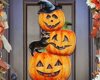 SALE!! FAST SHIPPING! Holiday Wooden Wall Decor - Halloween Door Design - Outdoor Pumpkins Door Hanger - Office Holiday Decor - 8158415H