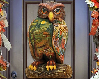 Fall Scenic Wall Door Decor | Forest Owl Wreath| Fall Welcome Sign | Halloween Door Hanger | Quality Replica from G DeBrekht Art  8158912H