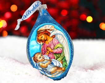 Holiday Religious Ornaments - Angel and Baby Ornament - Baby First Christmas - Hand-painted  - Vintage Holiday Ornament - (757-022)