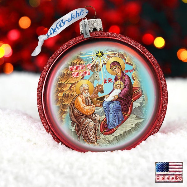 Holiday Glass Decor - Christmas Tree Ornaments - Orthodox Nativity Glass Ornament - Hand Painted Glass Ornament – 73752
