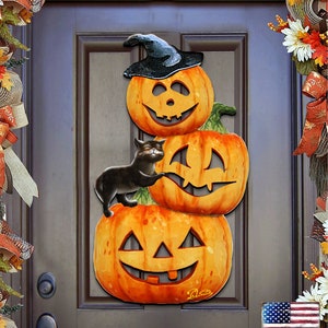 SALE!! FAST SHIPPING! Holiday Wooden Wall Decor - Halloween Door Design - Outdoor Pumpkins Door Hanger - Office Holiday Decor - 8158415H