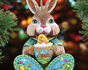 Ornement de lapin - Décoration de printemps - Cadeaux de Pâques et décoration - Décoration d'arbre de Noël artisanale - Décoration de Noël en bois 8144502