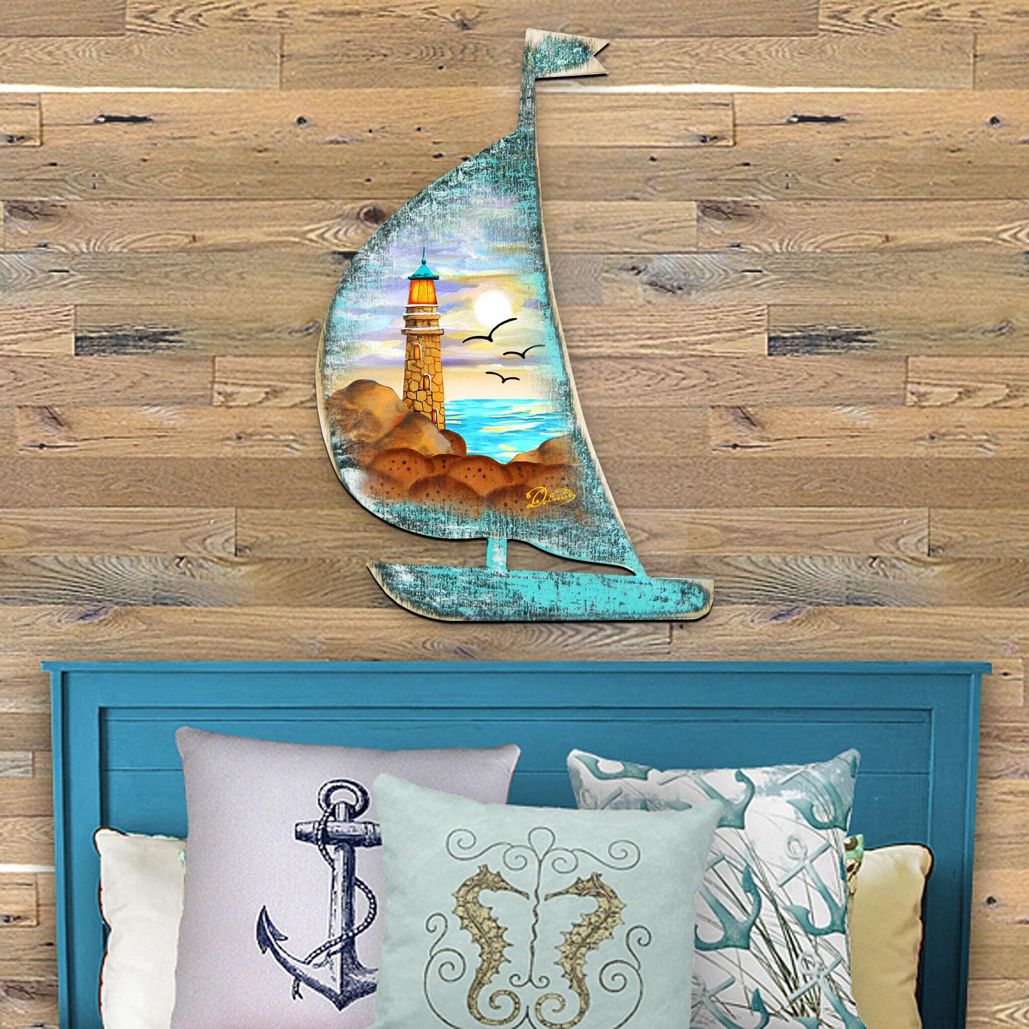 Sailboat Yacht Ocean Wall Art - Wooden Beach Decorations - Coastal ...