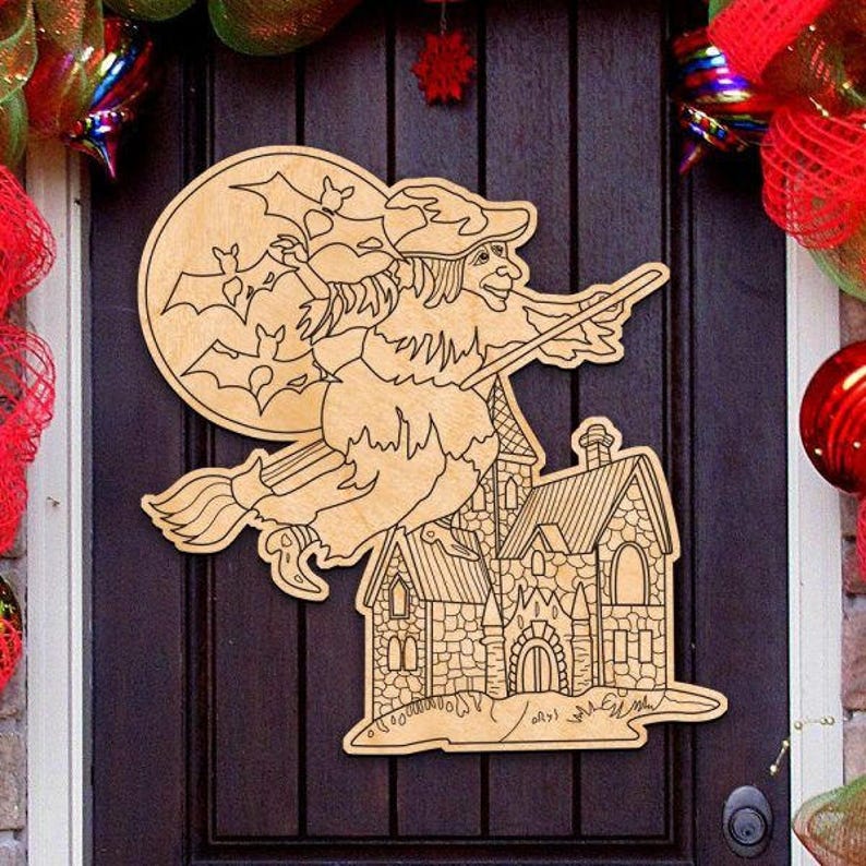 #8314010H domestic Fall Decor Halloween Witch DIY Coloring Wooden Door Hanger Free shipping Wall decor